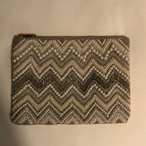 Silver/White Beaded Clutch with Pearls